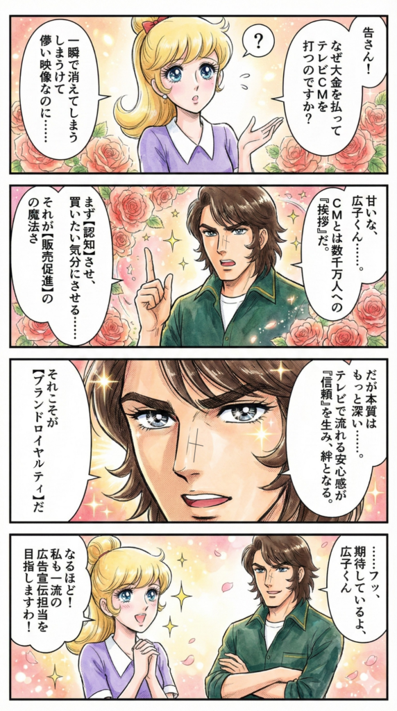 テレビCMがもたらす影響を説明する漫画